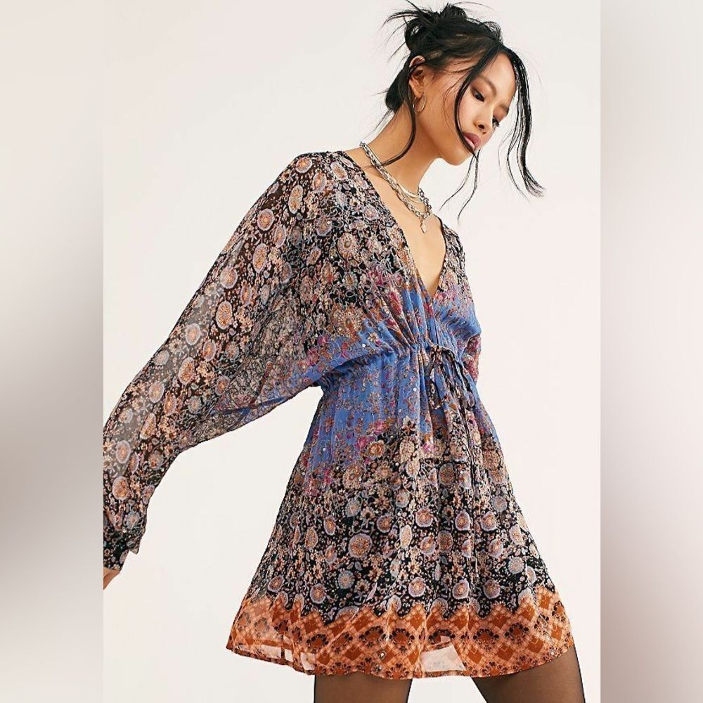 Free People Big Dipper Flowy Patchwork Design Boho Style Floral Mini Dress/Top